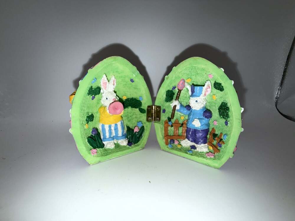 Vintage 3D Miniature Resin Hinged Easter Egg with Bunny Diorama